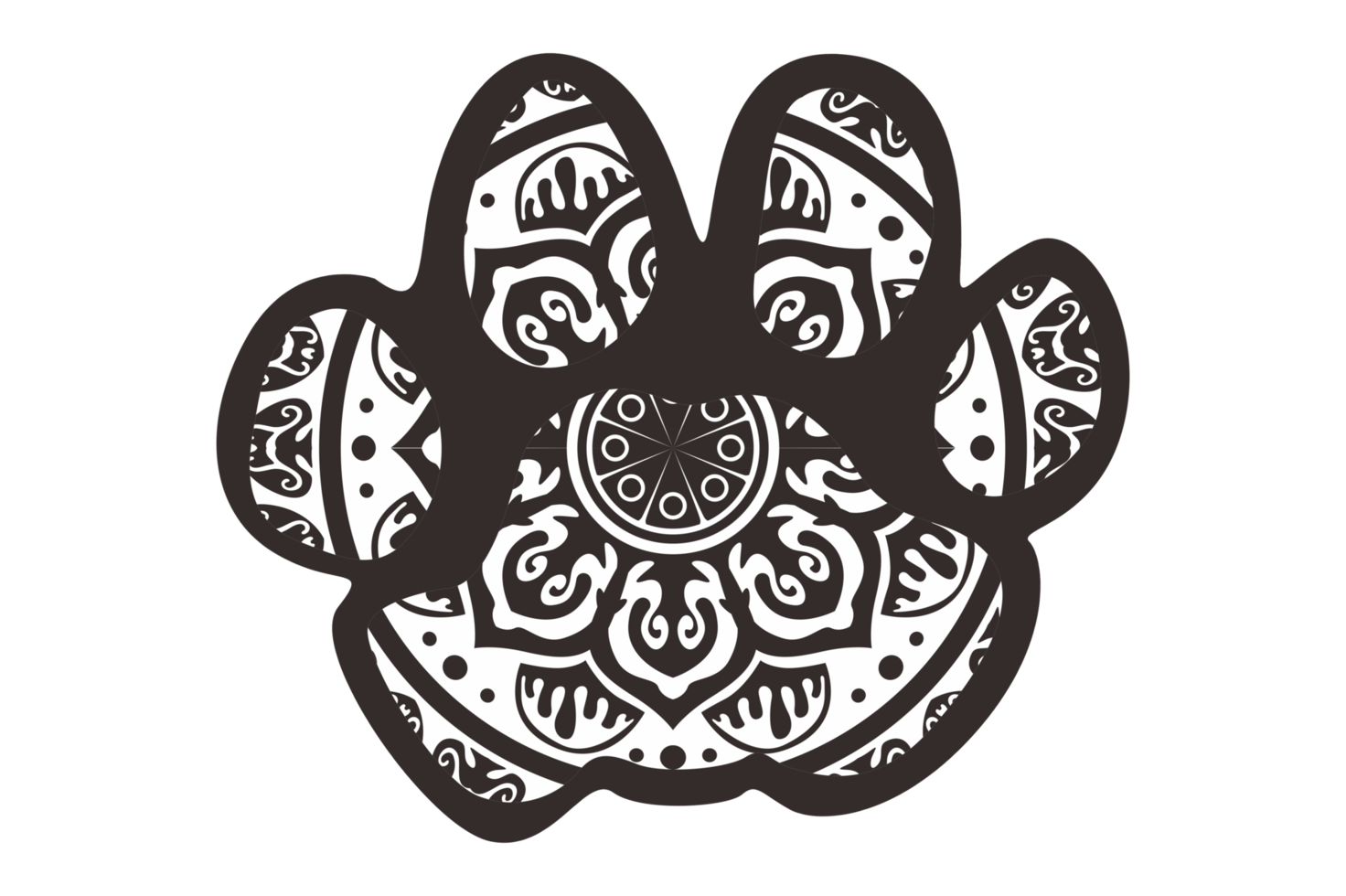 Dog and Cat Paw Mandala Ornament Design png