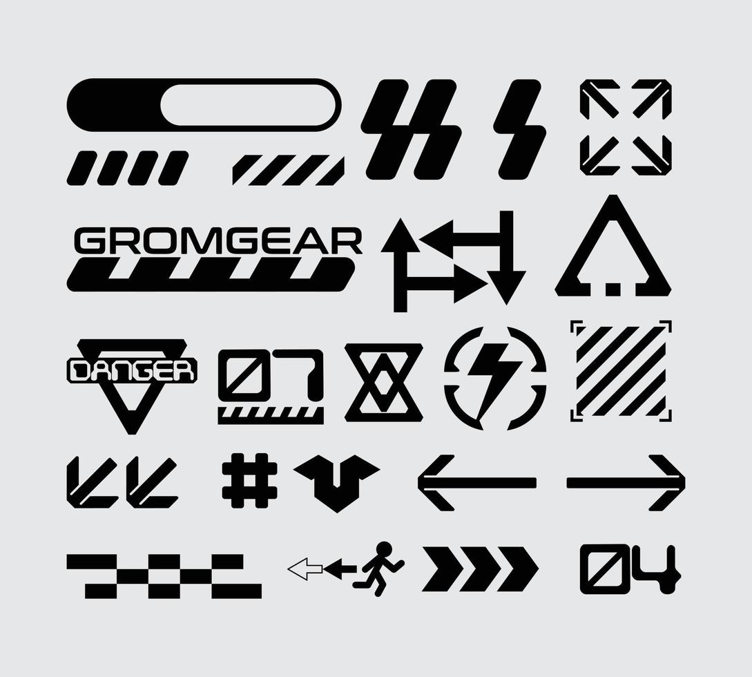 GROM GEAR element icon symbol template clip art ornament decorative danger street vector set bundle editable