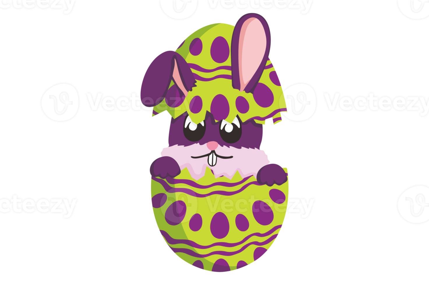 Easter Bunny - A Cute Bunny Inside a Cracked Egg with a Beautiful Pattern png