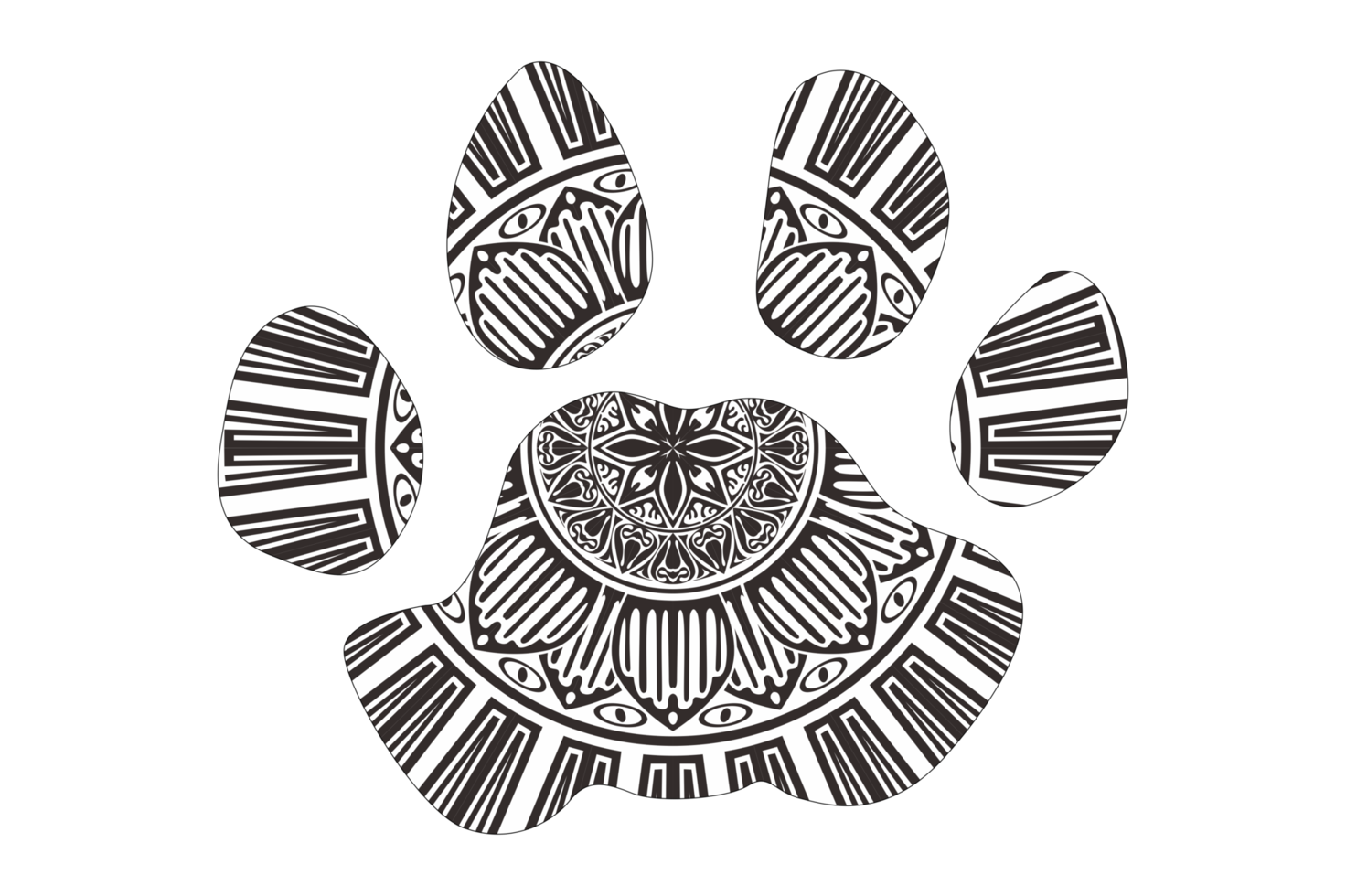 Dog and Cat Paw Mandala Ornament Design png