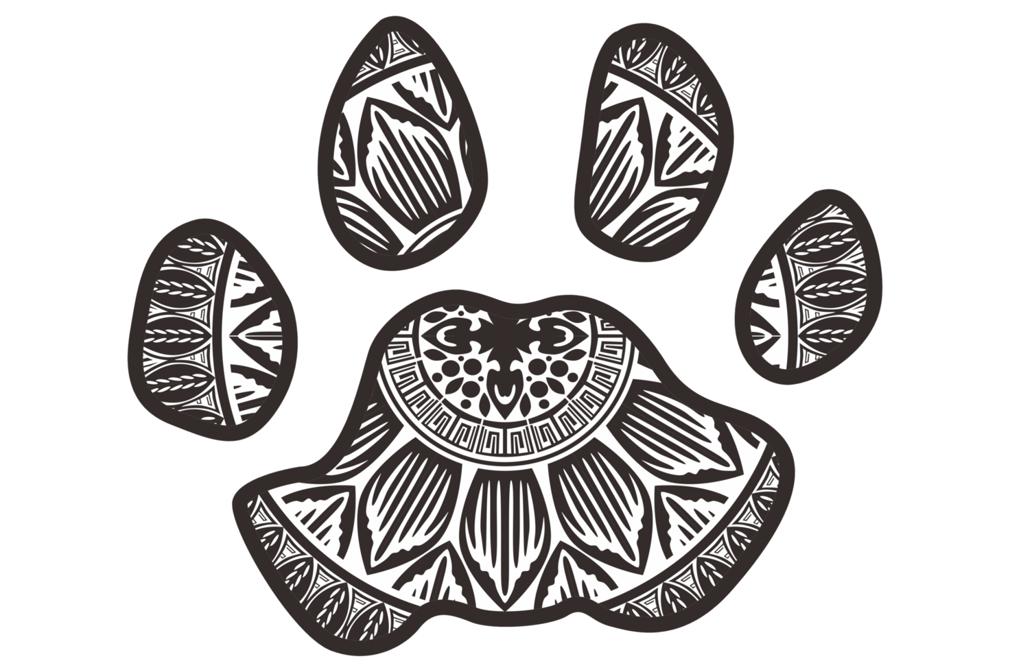 Dog and Cat Paw Mandala Ornament Design png