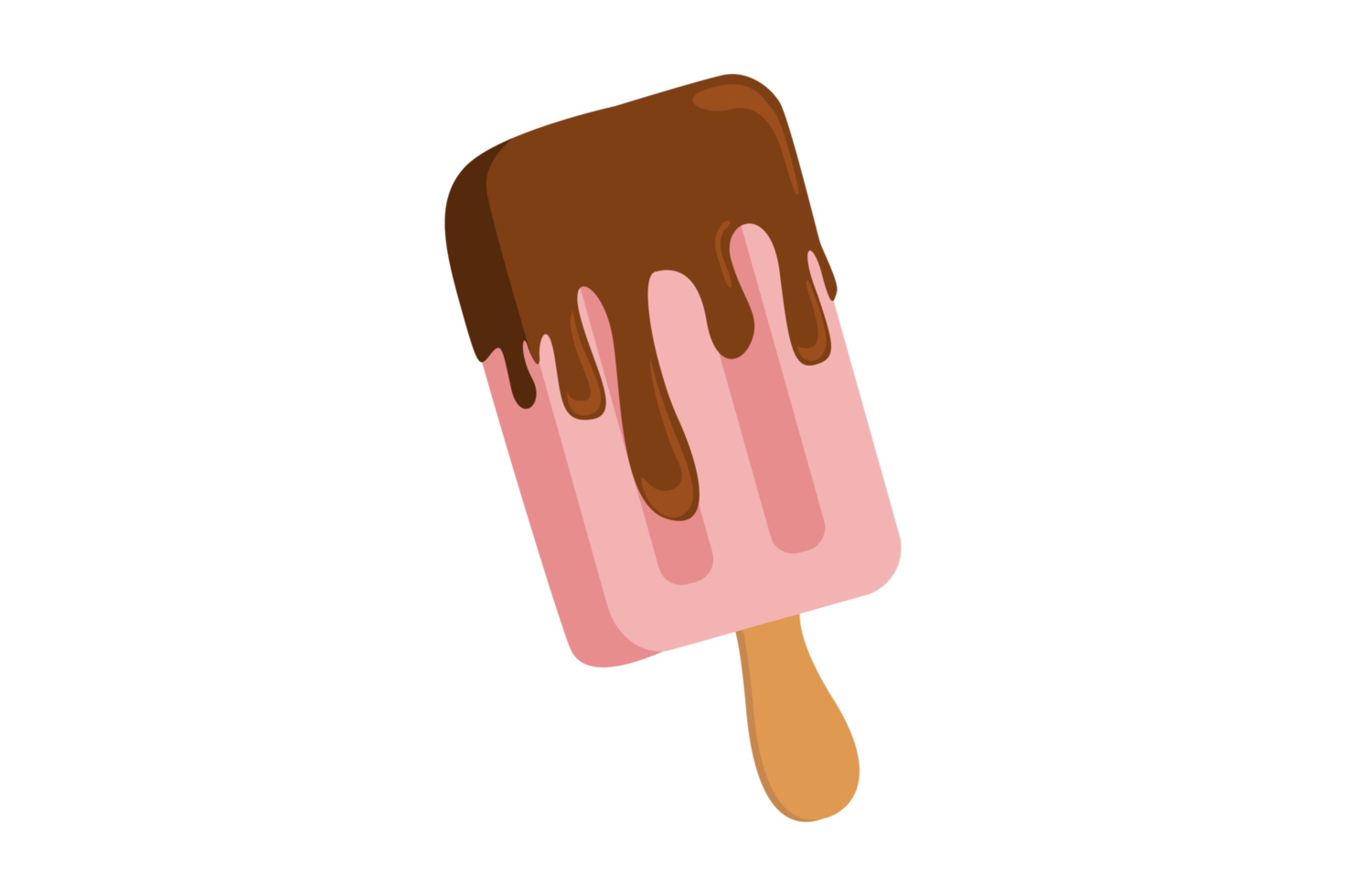 Strawberry Ice Cream With Melted Chocolate Sauce On Top png