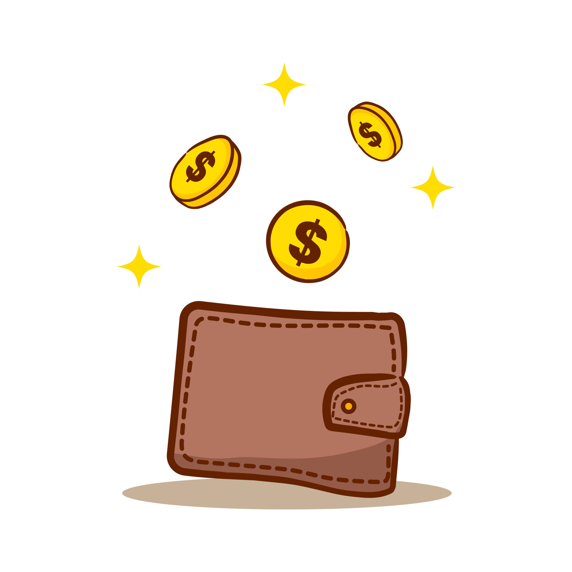 Wallet and floating gold coins. Business Finance Concept Design