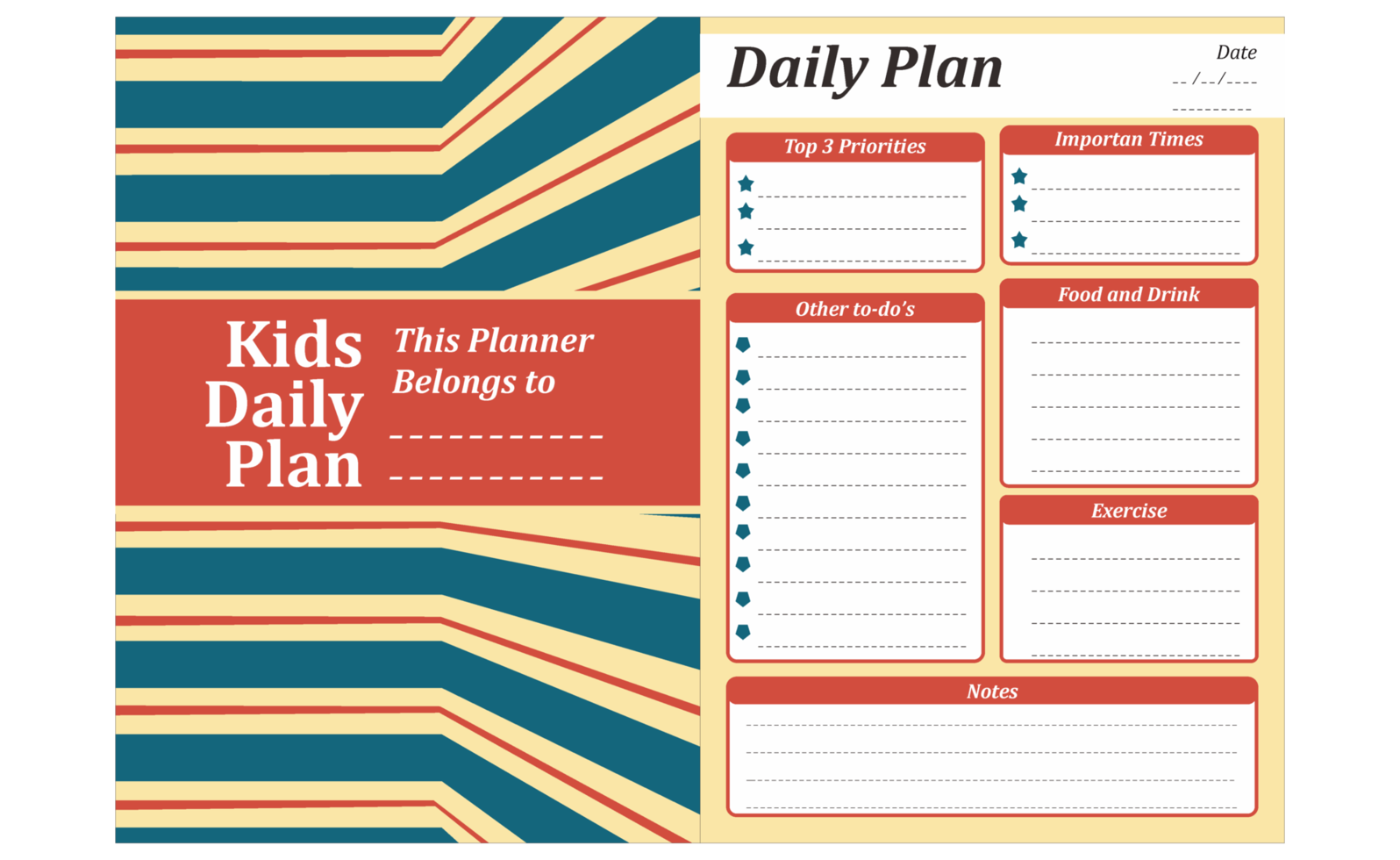 Kids Daily Plan With Stripe Retro Theme Design png