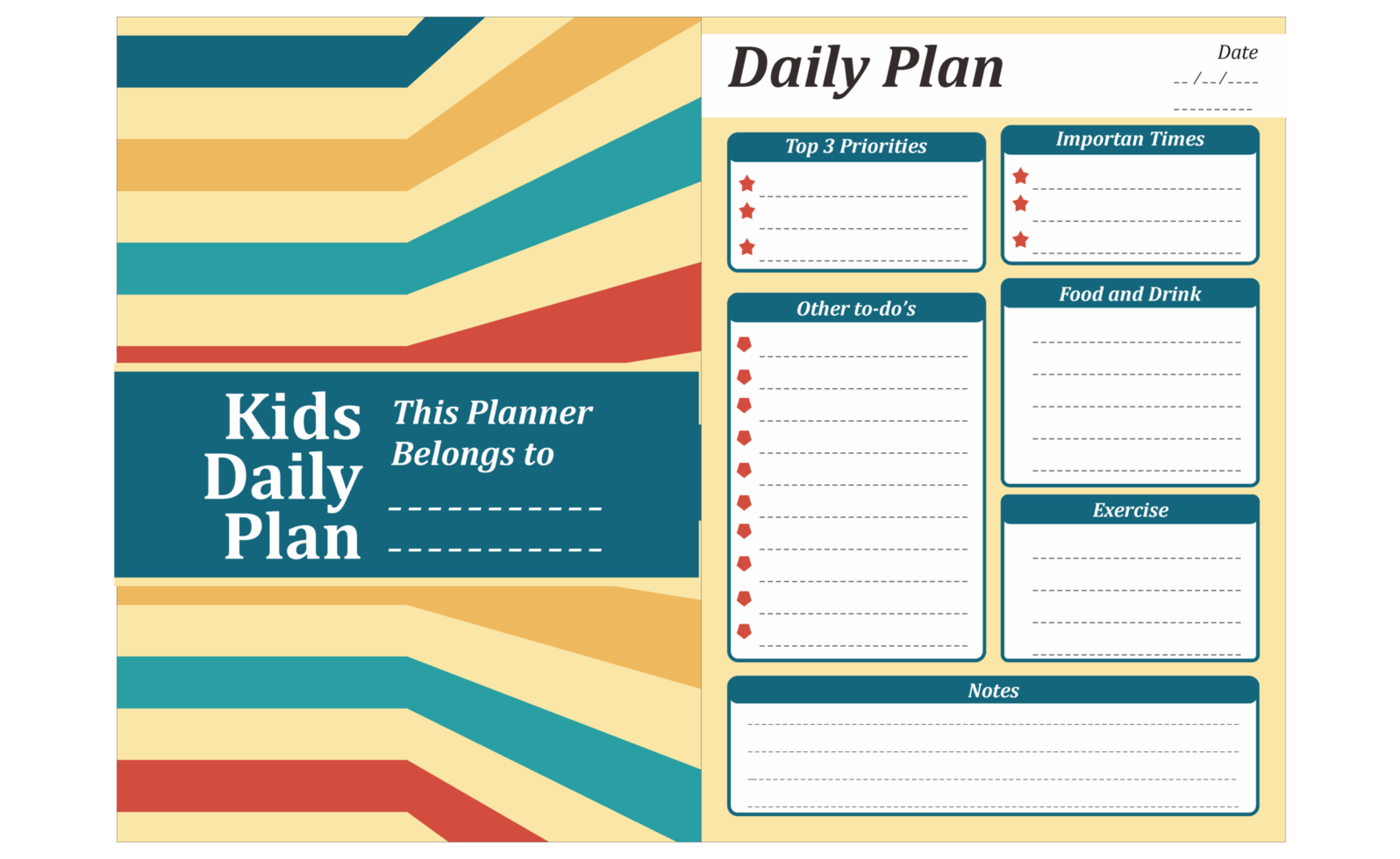 Kids Daily Plan With Stripe Retro Theme Design png