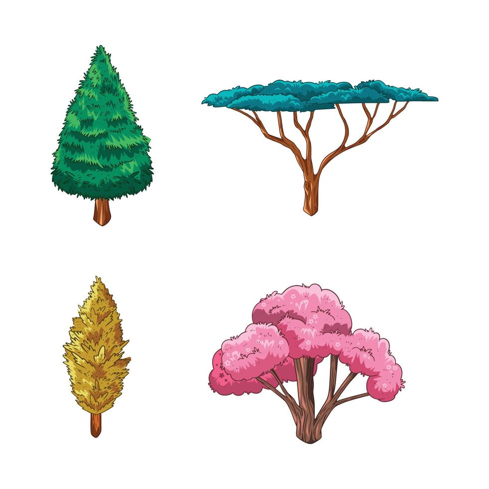 hand drawn trees in different types vector
