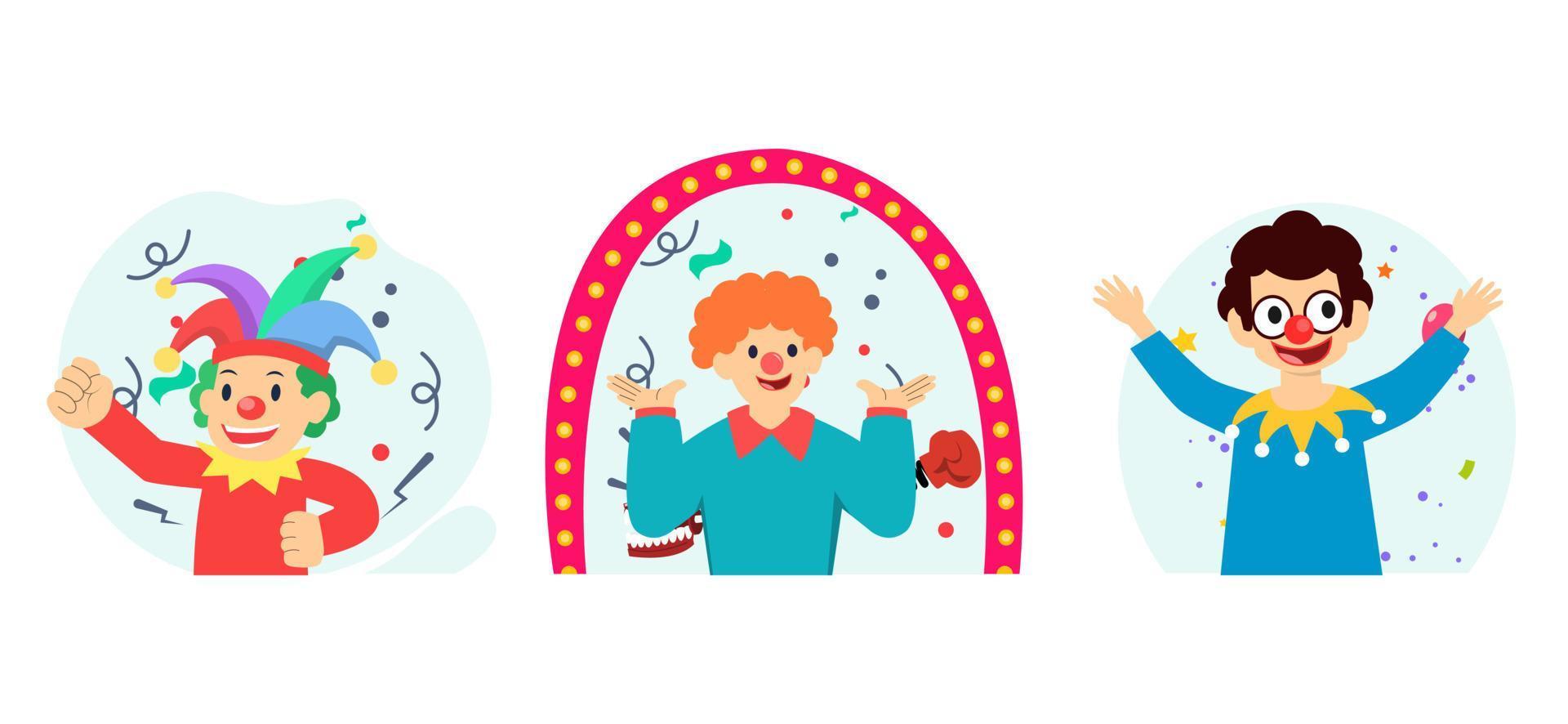 April Fools Jester Clown Flat Bundle Illustration vector