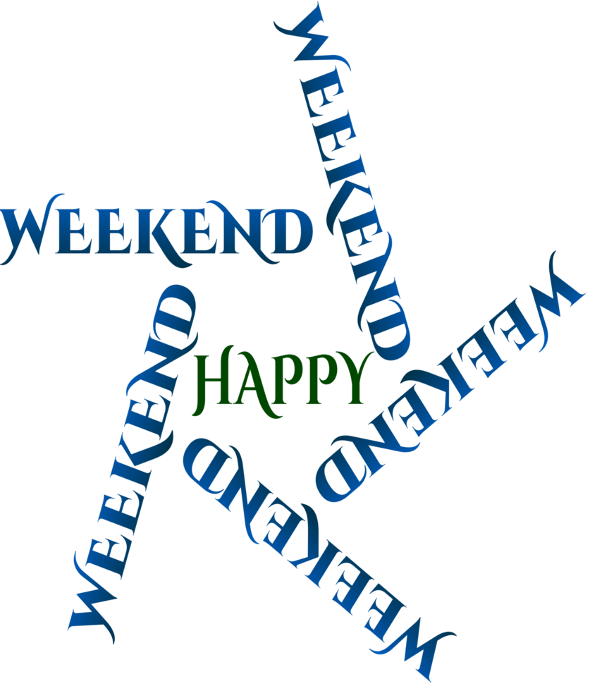 Picture of blue color Happy Weekend logo, isolated on transparent background png