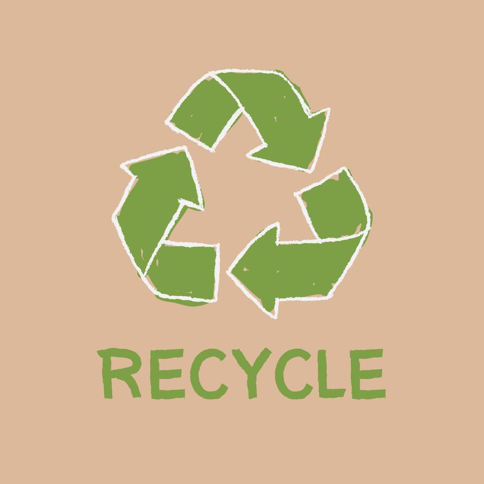 Icon Recycle hand draw of environmental problem, green energy saving on brown background. Vector design illustration.