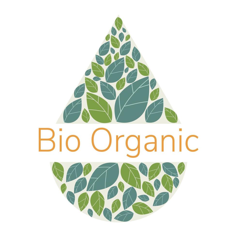 Template for bio organic products, banners with leaves in water drop. Vector labels and badges design illustration.
