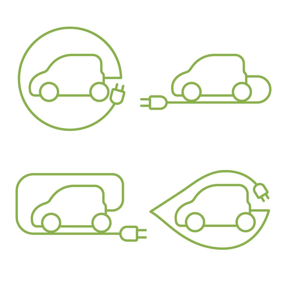 Set of Electric car logo, icon, Eco Vehicles Symbol, Design template linear minimal. Vector illustration.