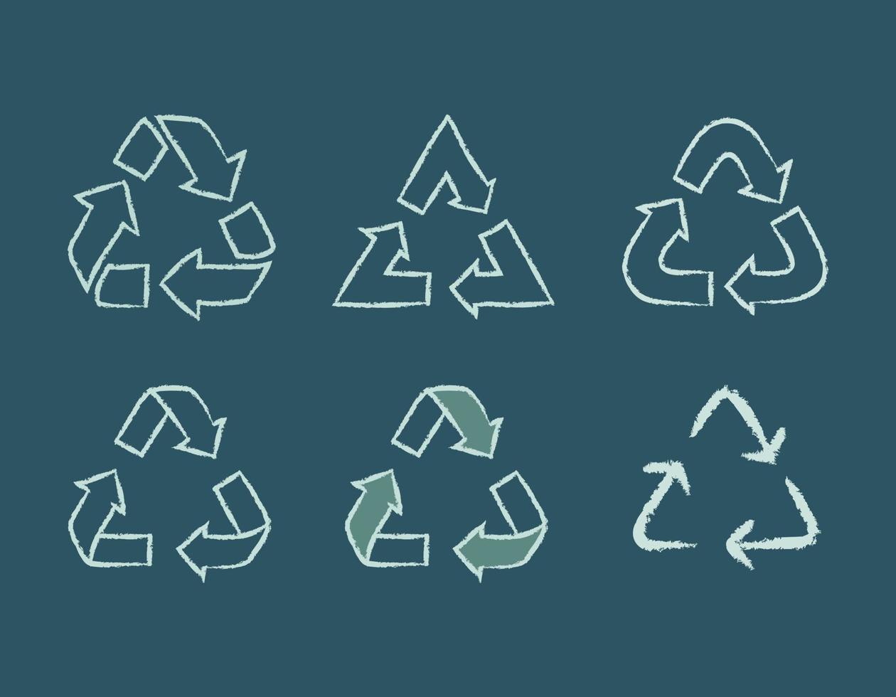 Set recycle icon hand draw of environmental problem, green energy saving on blue background. Vector design illustration.