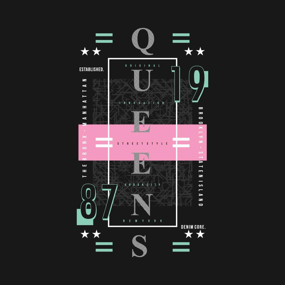 queens new york text frane graphic typography vector t shirt print