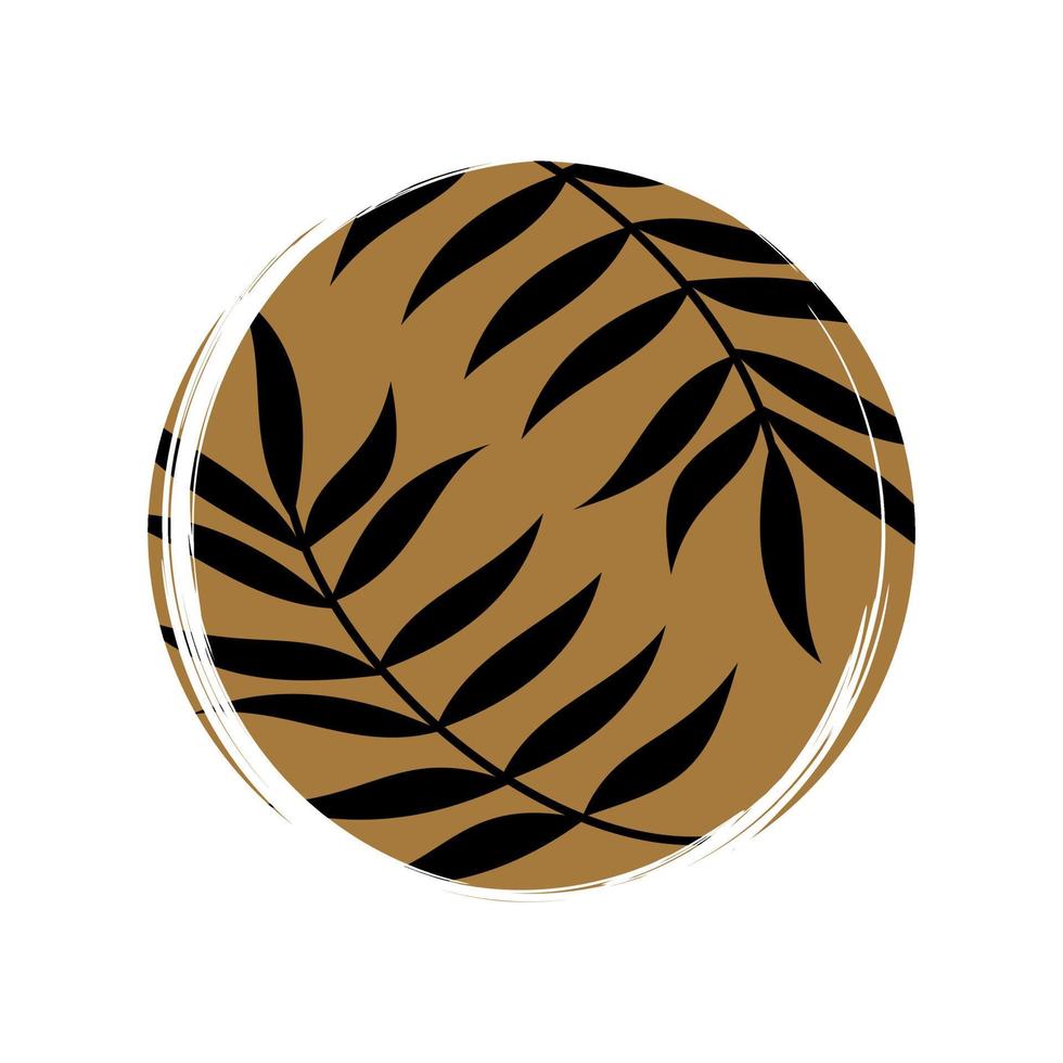 Cute logo or icon vector with leaves in contemporary abstract style, illustration on circle with brush texture, for social media story and highlights
