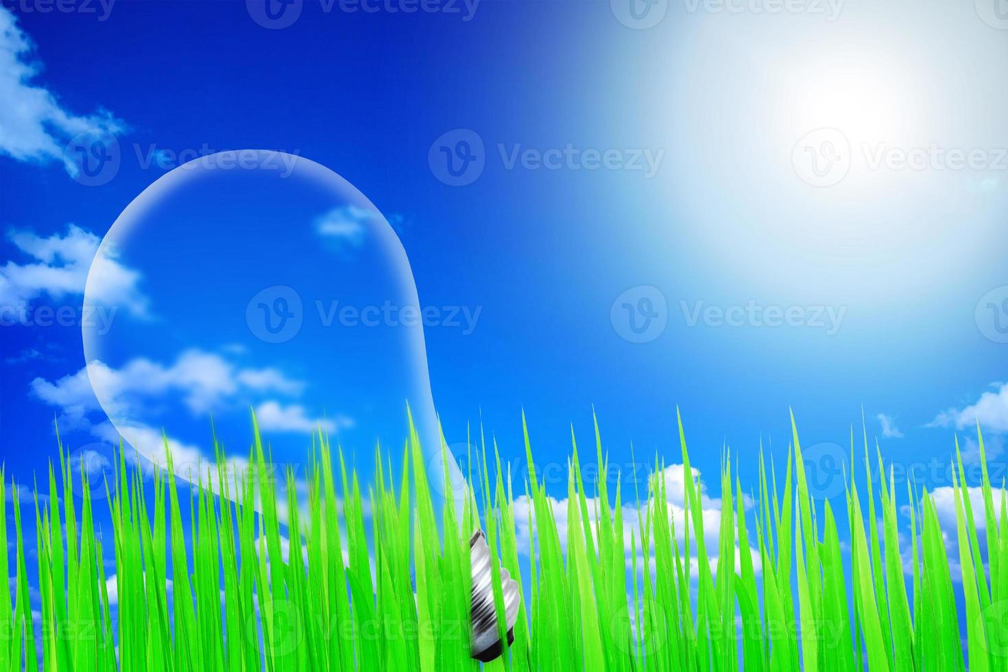 Green with blue sky and light bulb photo