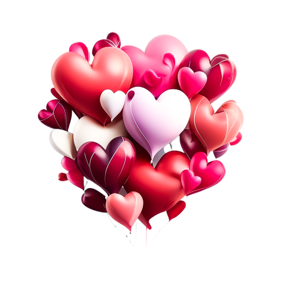 Cute Red Pink Heart Balloons Bunch Lovely 3d Heart Hd PNG Images ...