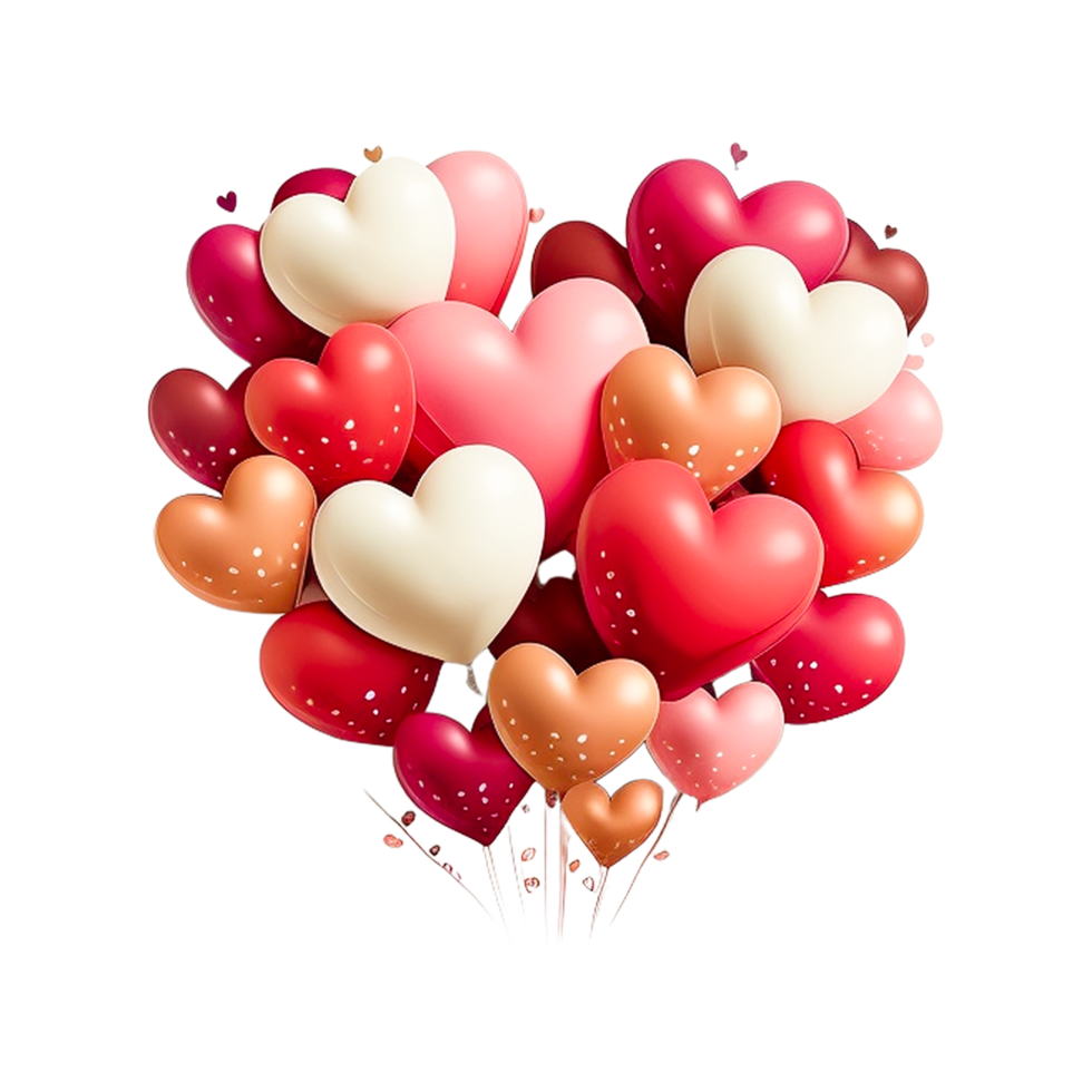 Cute Red Pink Heart Balloons Bunch Lovely 3d Heart Hd PNG Images ...