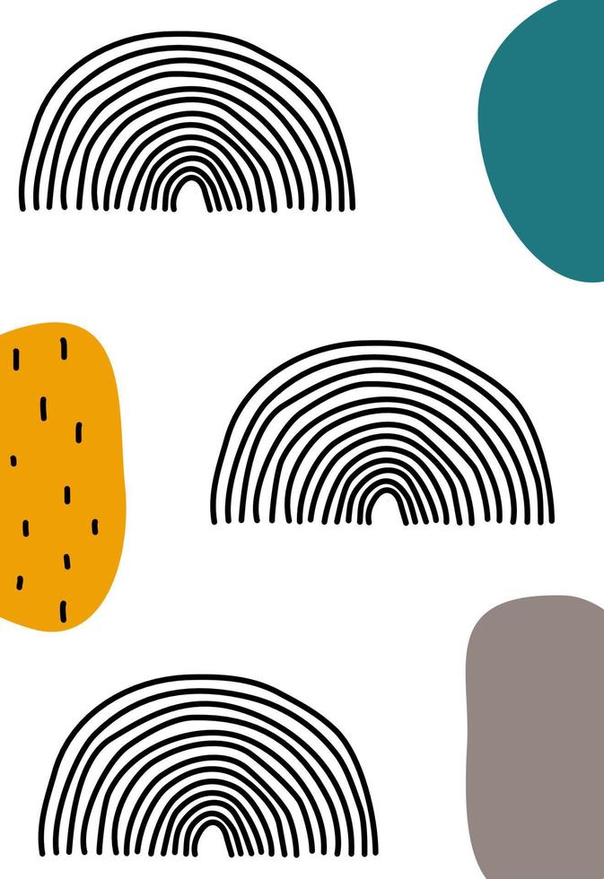 Abstract minimalist vector illustration with hand drawn scribble lines and colorful shapes