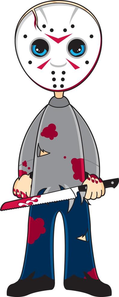 Cartoon Scary Hockey Mask Slasher Killer - Spooky Halloween Monster Illustration vector