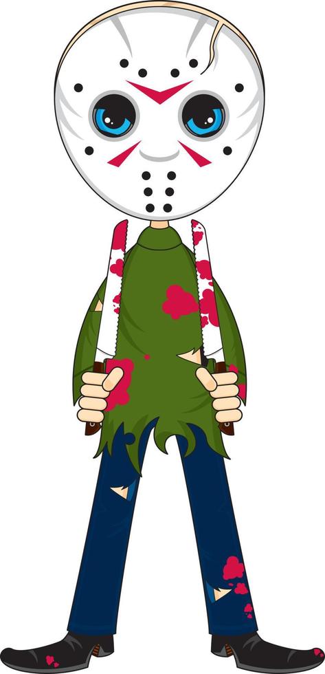 Cartoon Scary Hockey Mask Slasher Killer - Spooky Halloween Monster Illustration vector