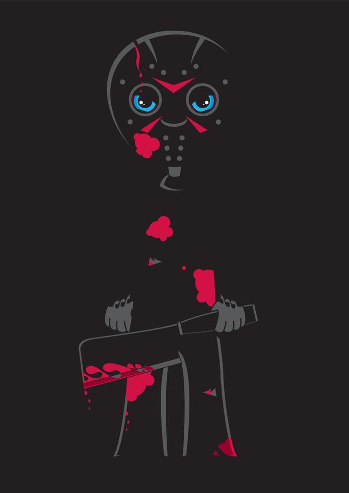 Cartoon Scary Hockey Mask Slasher Killer - Spooky Halloween Monster Illustration vector