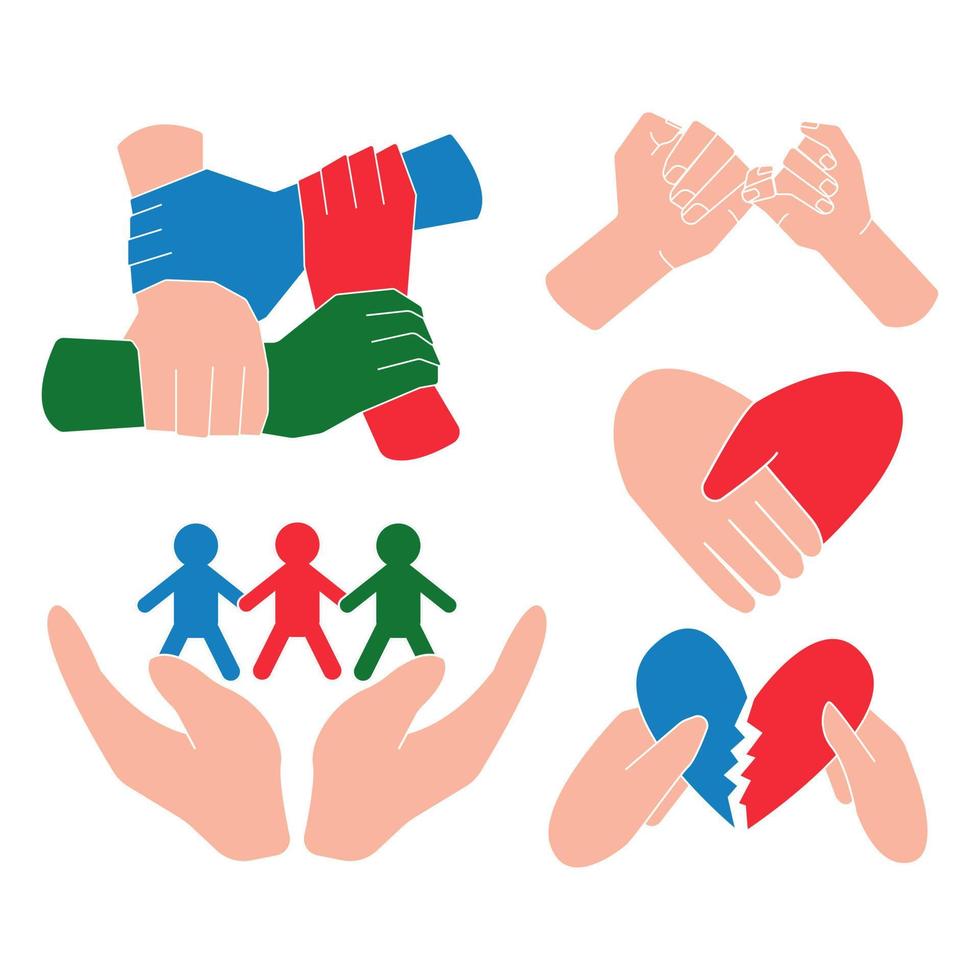 Reconciliation concept set. Holding hands and hearts. Reconciliation concept. vector