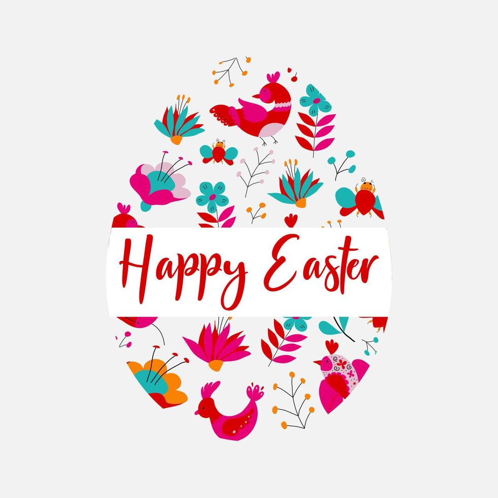 Happy Easter banner. Trendy Easter design egg with birds and flowers vector