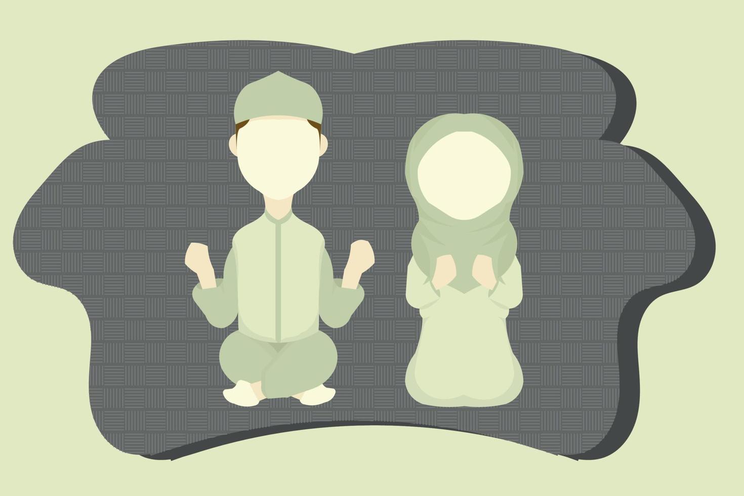 Vector cute moslem girl and man is muslim raised hands and prayed