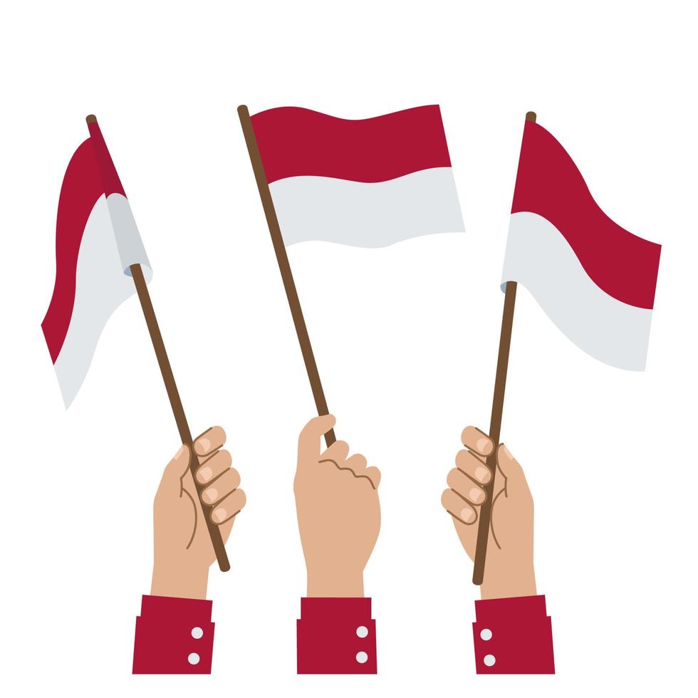 A hand holding Indonesian flag vector