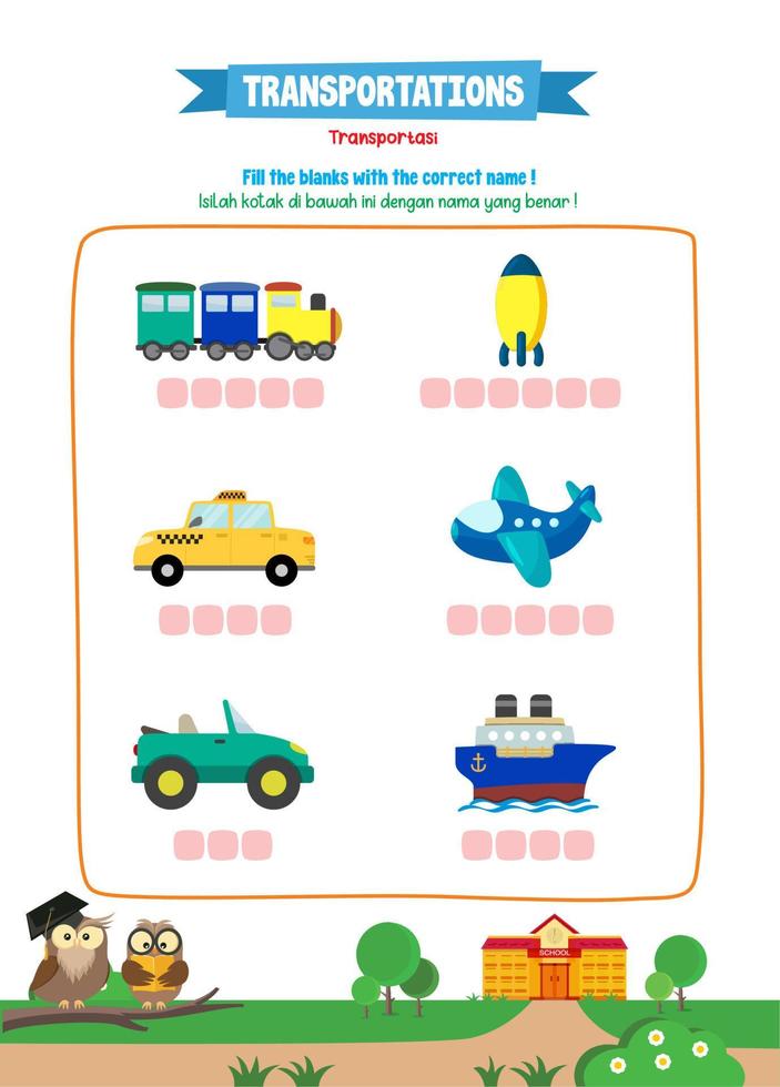 Fill the blanks with transportations names vector
