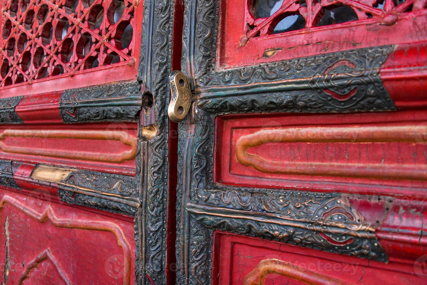 Golden key at the door of Hall of Preserving Harmony in Forbidden City, Beijing, China photo