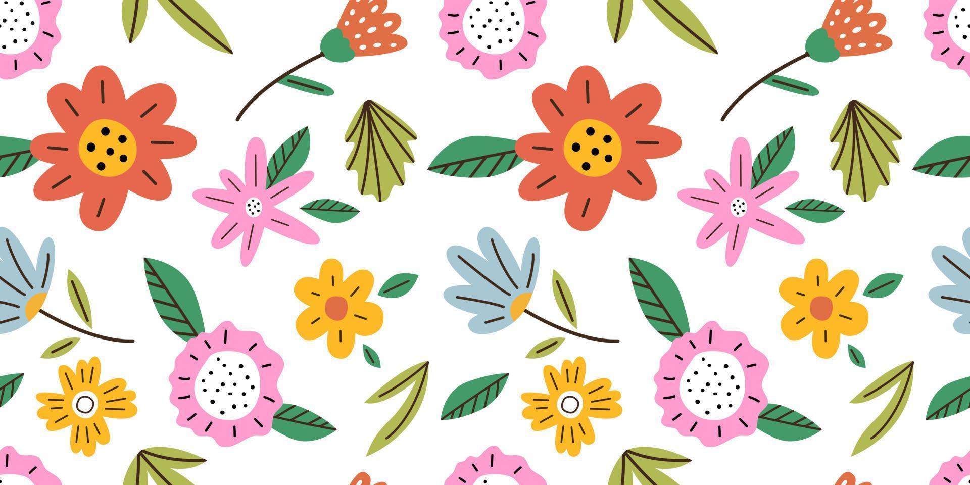 Hand drawn flowers pattern vector