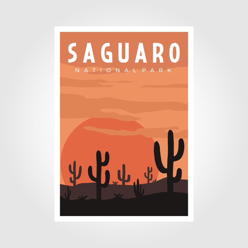 saguaro nacional parque retro póster, vector ilustración