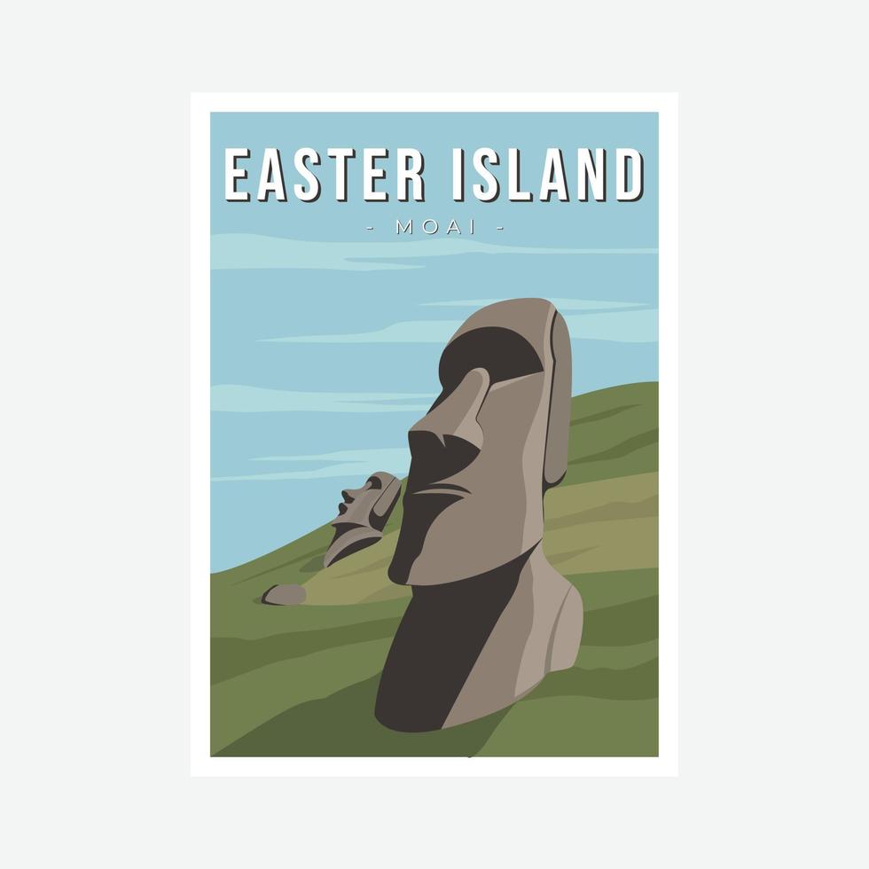 moai vector póster, Roca monolítico estatuas en Pascua de Resurrección isla en el Pacífico océano.