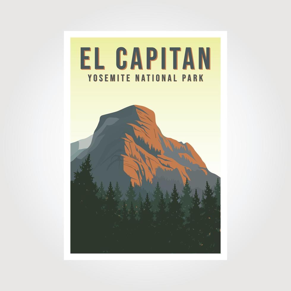 el capitan in yosemite vintage poster illustration design, yosemite travel print national park design vector