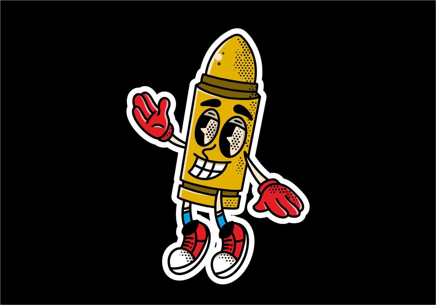 Vintage mascot character sticker of flying bullet with happy face vector