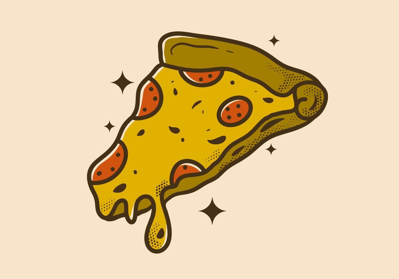 Vintage art illustration of melted pizza slice vector