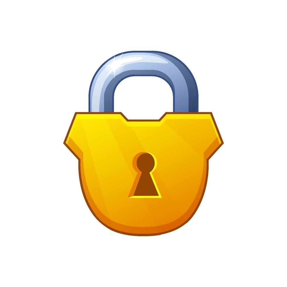 Closed golden padlock. Game icon. Block and security. vector