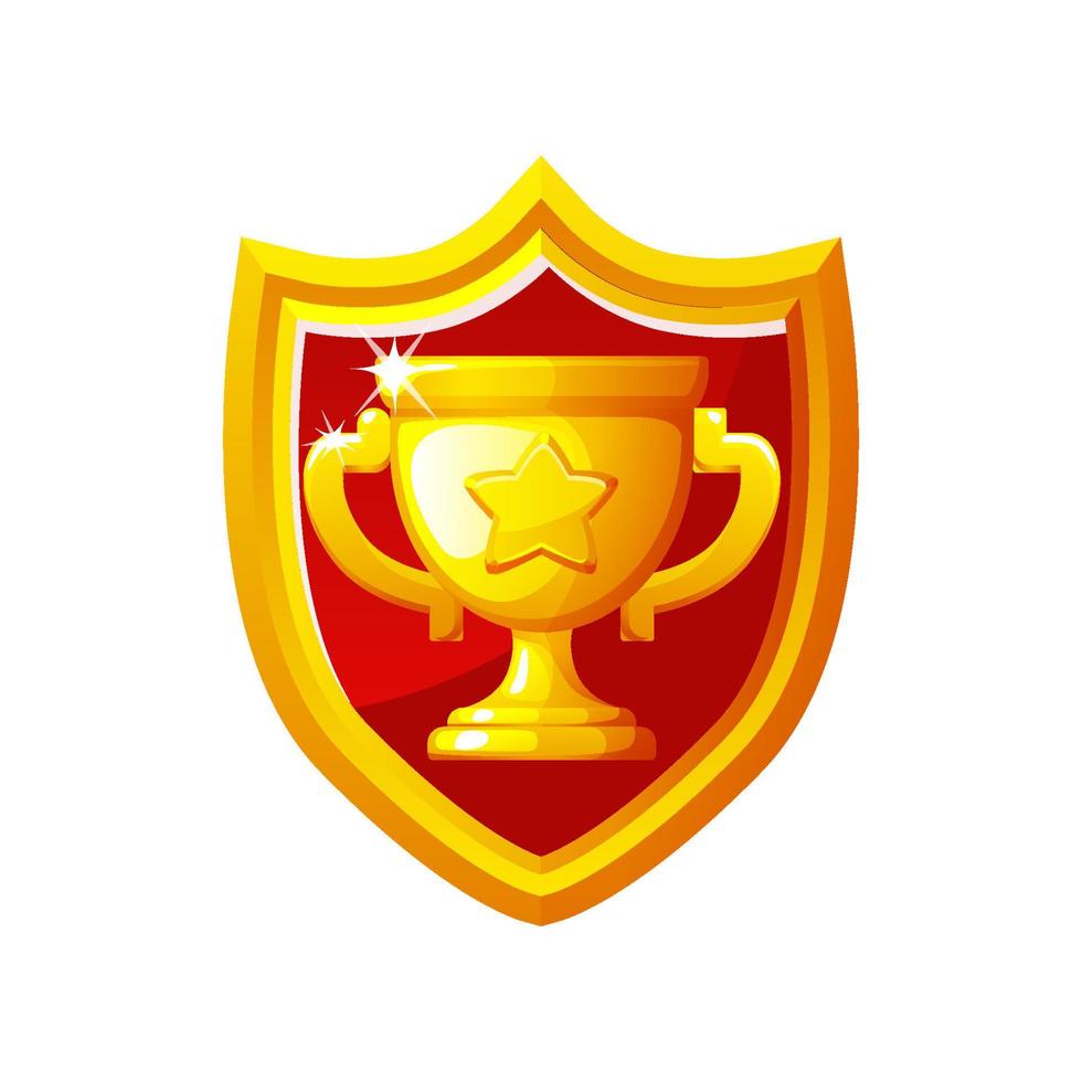 Golden shield award and goblet. Vector icon for games