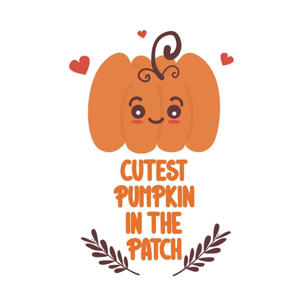 cute holiday hand drawn lettering cutest pumpkin in the patch holiday season quote with cartoon character pumpkin funny vector illustration for greeting card