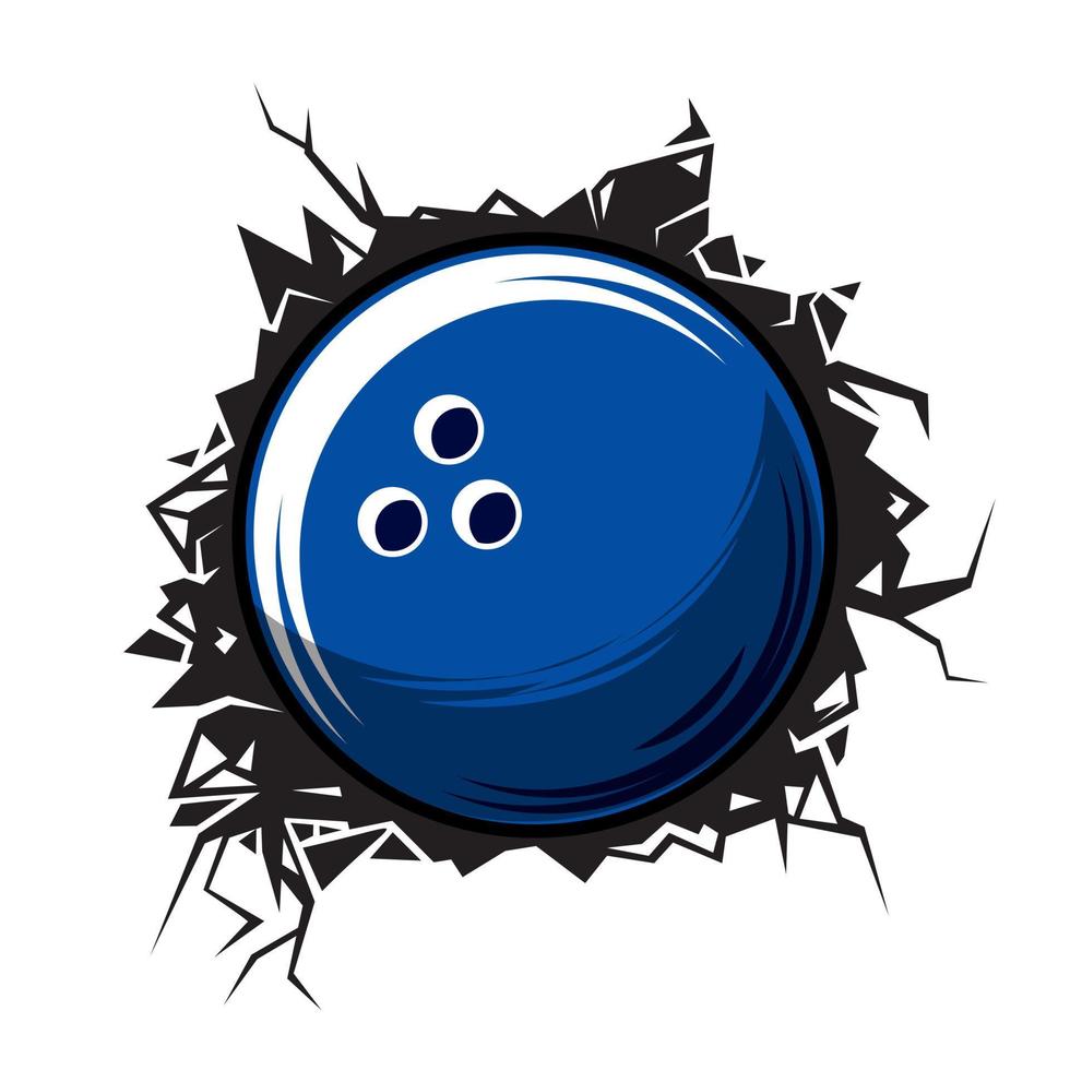 bowling cracked wall. bowling ball club graphic design logos or icons. vector illustration.