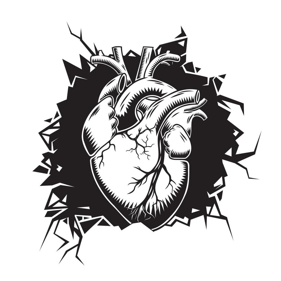 Heart cracked wall. Heart club graphic design logos or icons. vector illustration.