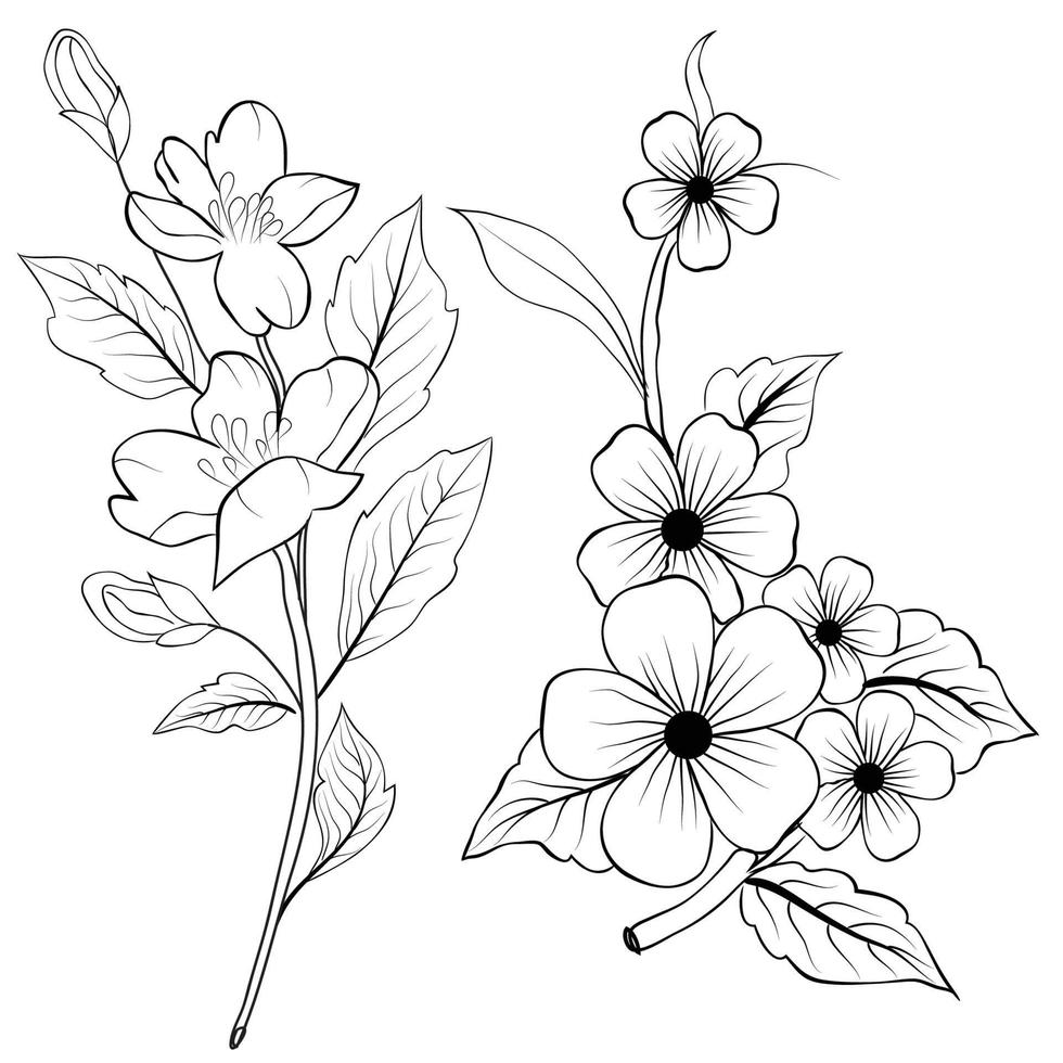 Free Vector line art and hand drawing flower art black and white flat ...