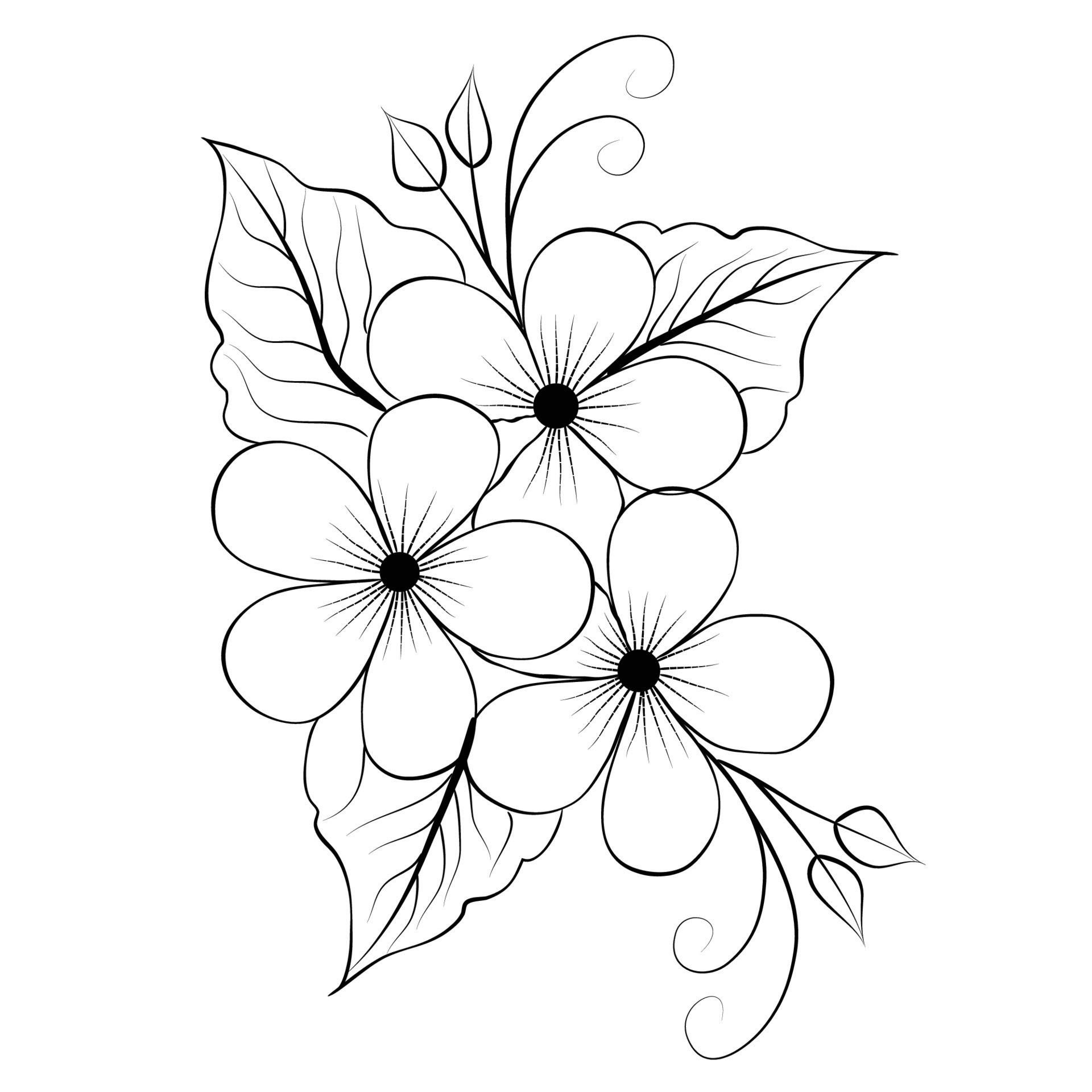 Free Vector Line Art And Hand Drawing Flower Art Black And White Flat