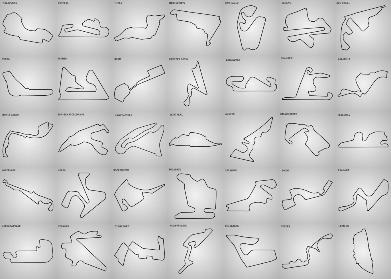 set of grand prix race track. vector