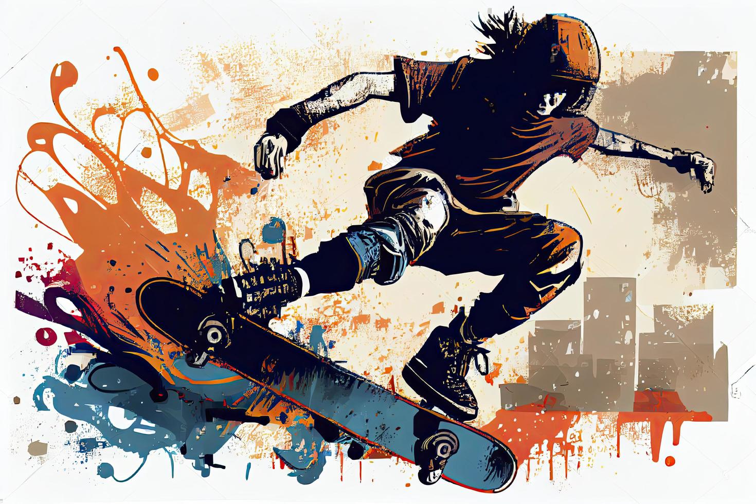 Skateboarding background. Extreme sports vector illustration with guy man skater photo