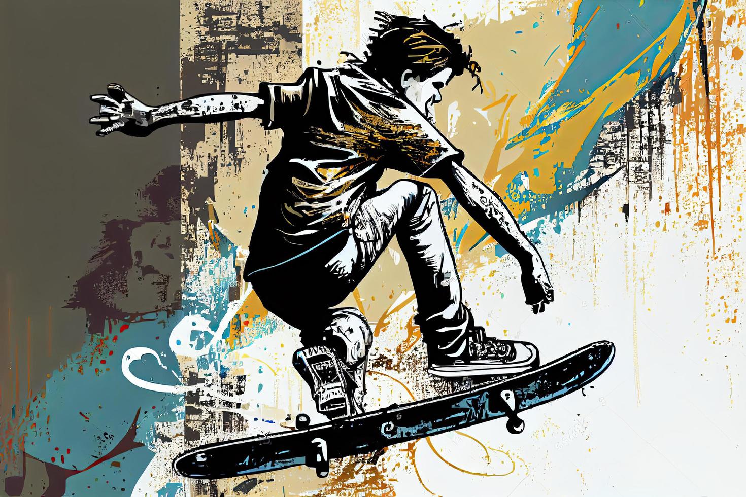 Skateboarding background. Extreme sports vector illustration with guy man skater photo