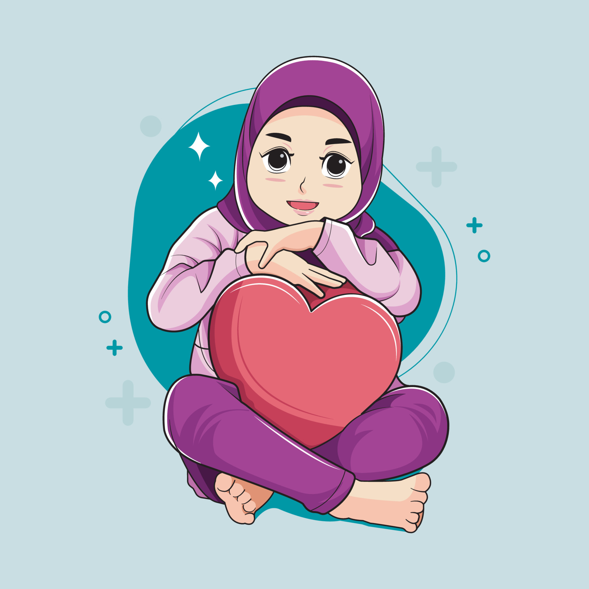 Hijab Girl Sit Smile Cute Stock Illustration 1764474020