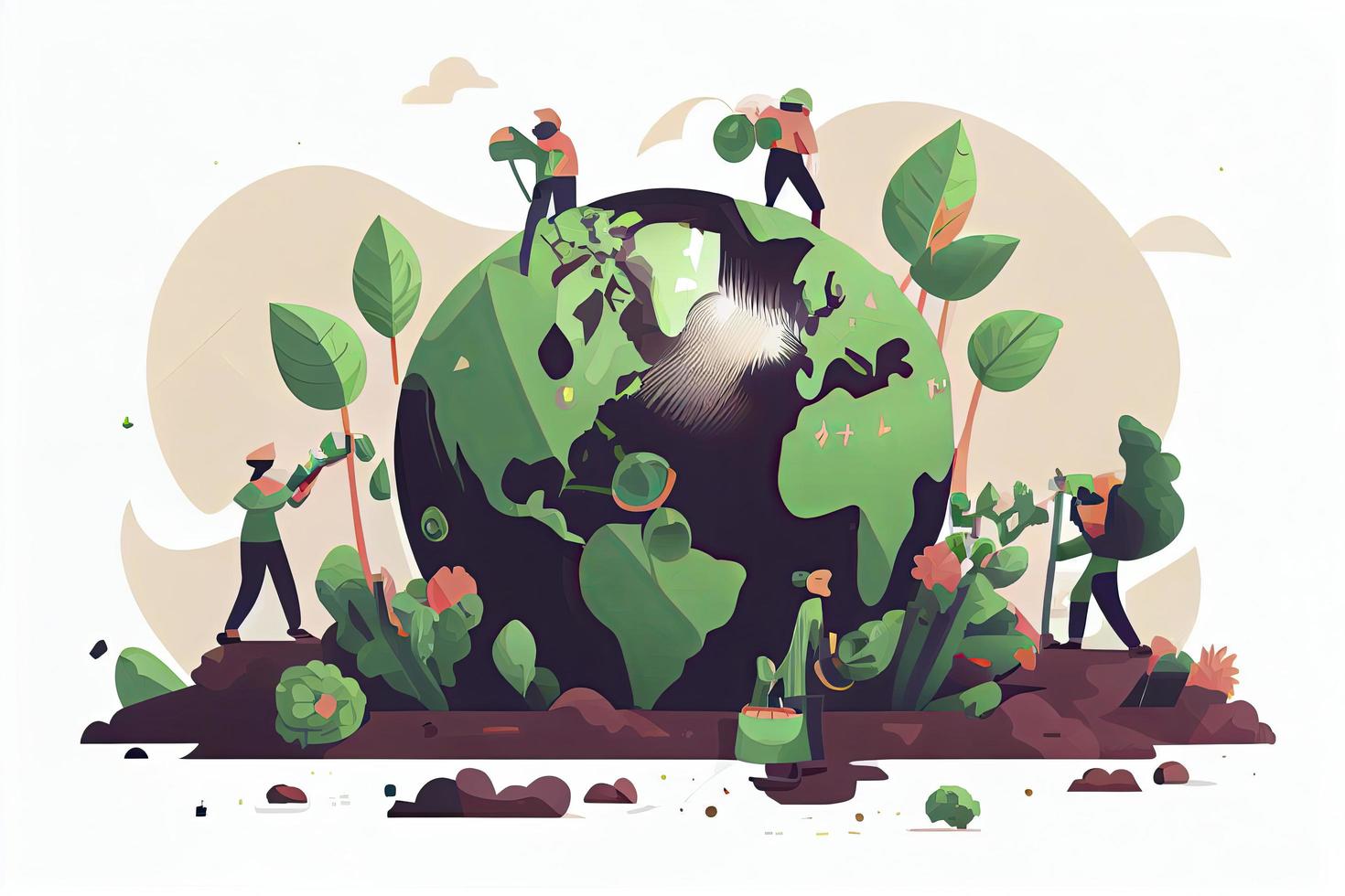 little men prepare for the day of the Earth, save the planet, save energy, the concept of the Earth day vector photo