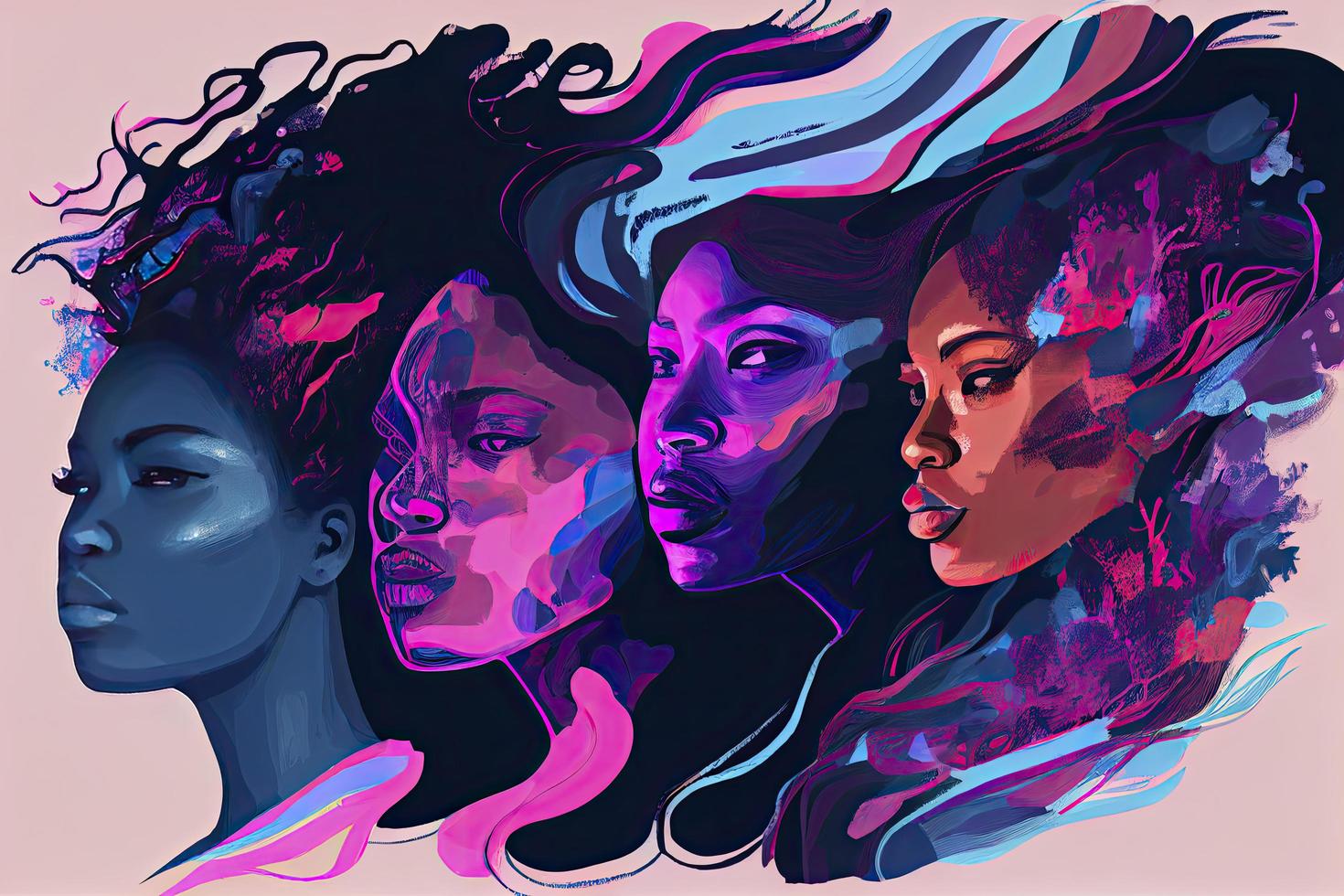 Four BIPOC Pink Blue Purple Abstract Illustration Woman Indigenous People Of Colour photo